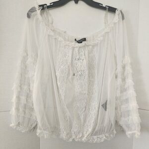 Rouge Collection Off Shoulder Blouse Women's Size 1X White Lace Top